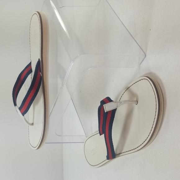 Gucci Shoes - Gucci Women's White Red & Blue Web Thong Flip Flop Sandals size 7